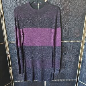 White House Black Market Black and Purple Striped Long-Sleeve Mini Dress